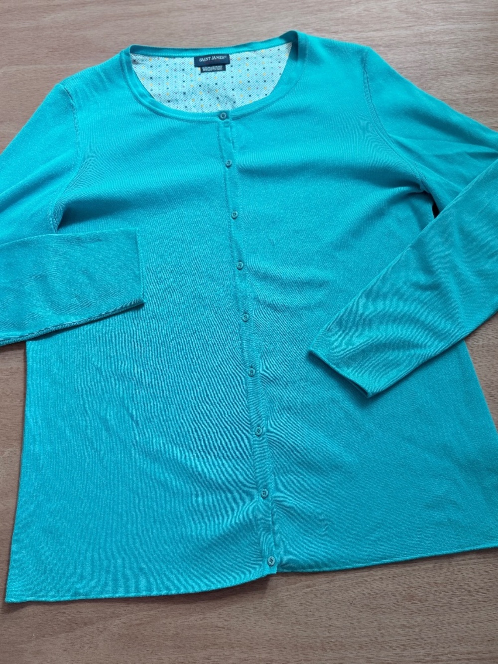 SAINT JAMES button up cardigan size US 14 *FLAW* teal 100% cotton long sleeve